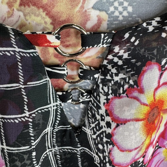 Notations Blouse Womens 1X Sheer Floral Tunic Top Flutter Sleeve Boho Ring Detai - Picture 3 of 10